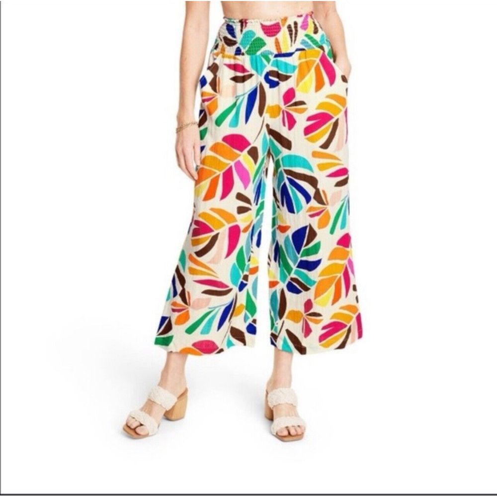 Tabitha Brown X Target Botanical Tropical Hawaiian Wide Leg Crop Pants Size XL‎